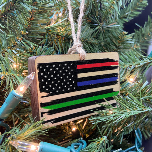 Thin Line American Flag Wooden Ornament, USA Made