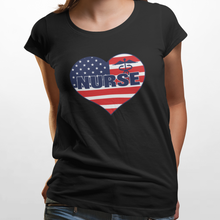 Load image into Gallery viewer, &quot;Nurse&quot; American Flag Heart Women&#39;s Tee