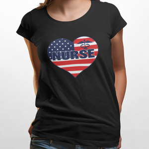 "Nurse" American Flag Heart Women's Tee