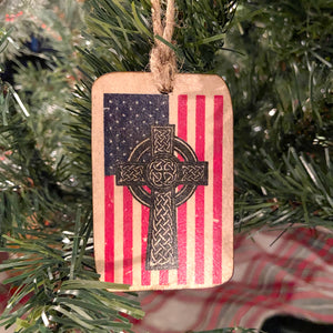 American Celtic Cross Wooden Ornament, USA Made