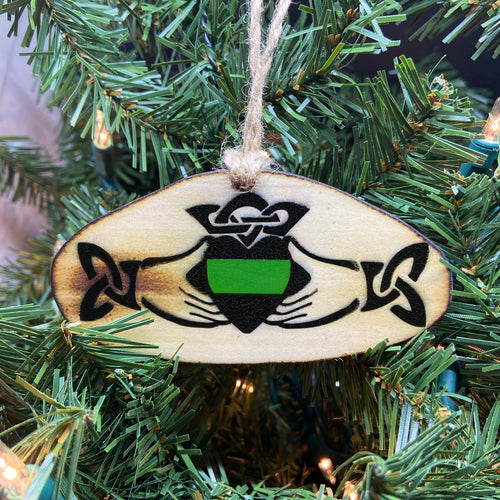 Thin Green Line Claddagh Wooden Ornament, USA Made