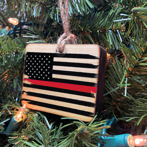 Thin Red Line American Flag Wooden Ornament, USA Made